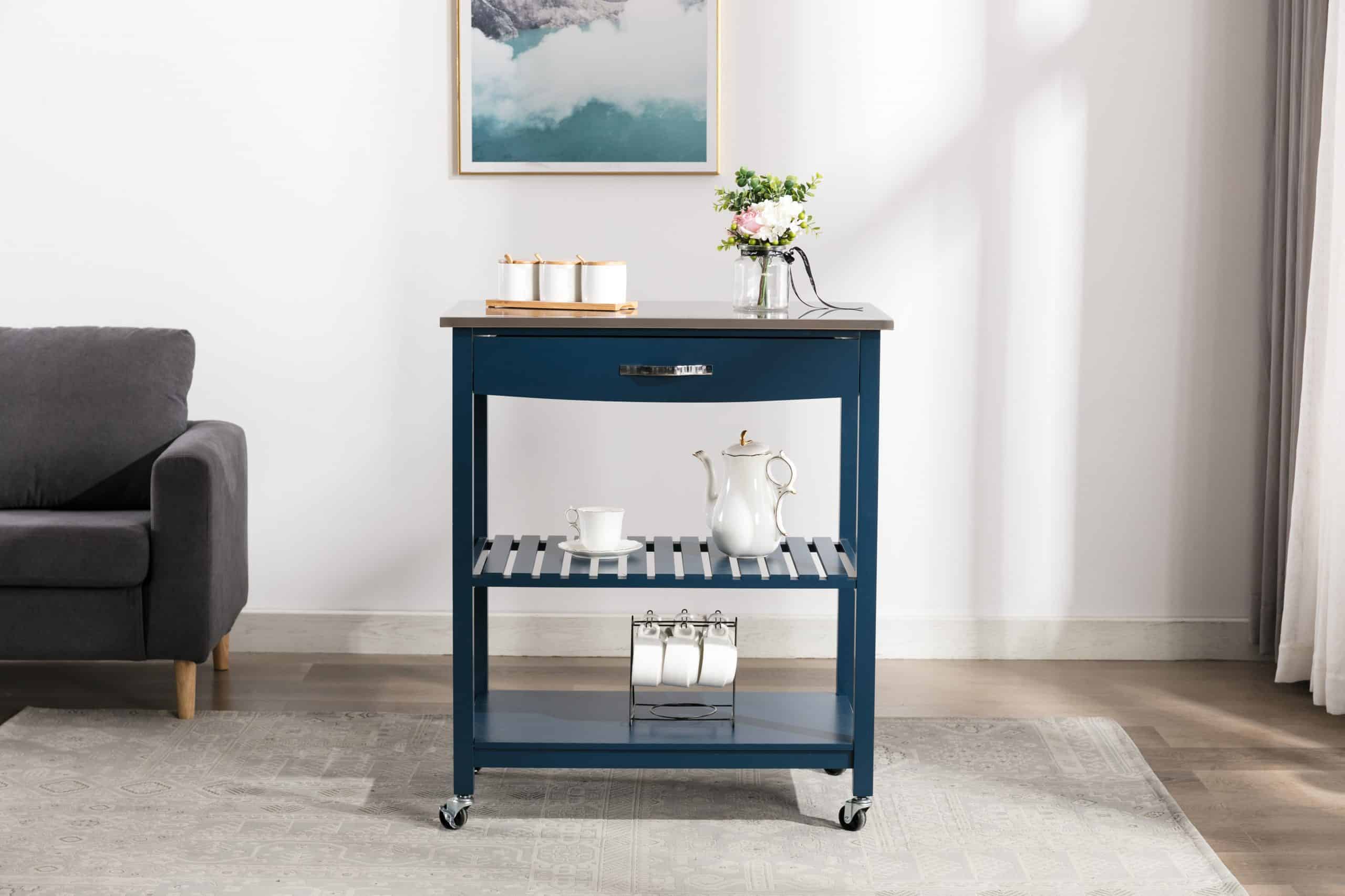 Holland Kitchen Cart With Stainless Steel Top` Navy Blue