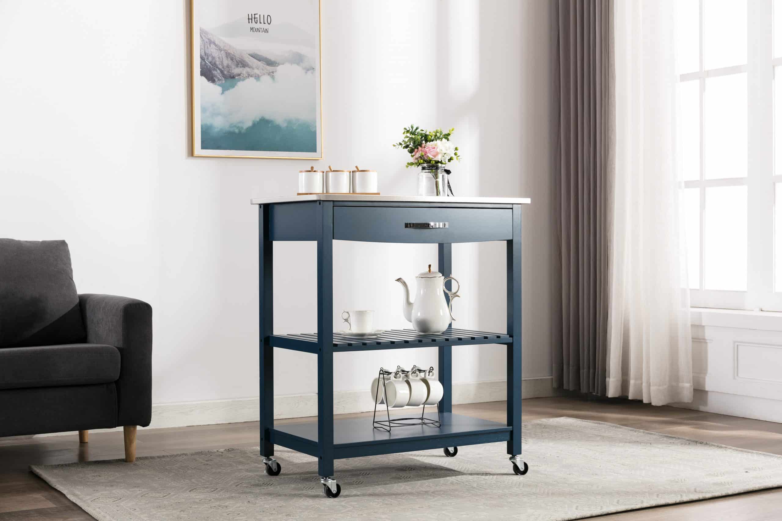 Holland Kitchen Cart With Stainless Steel Top` Navy Blue