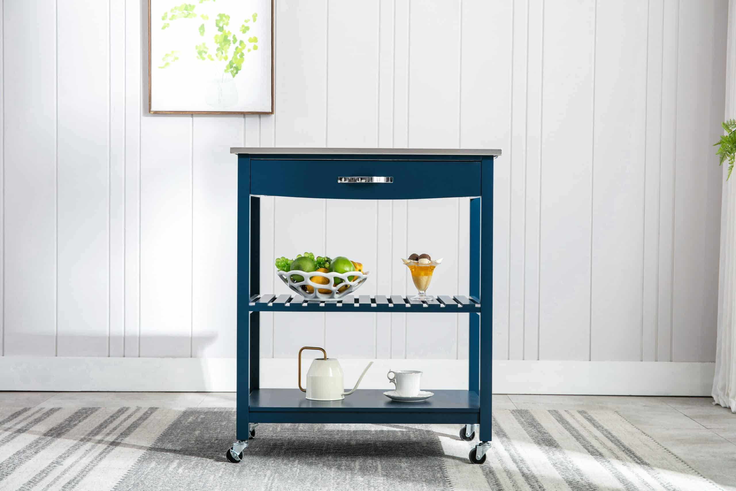 Holland Kitchen Cart With Stainless Steel Top` Navy Blue