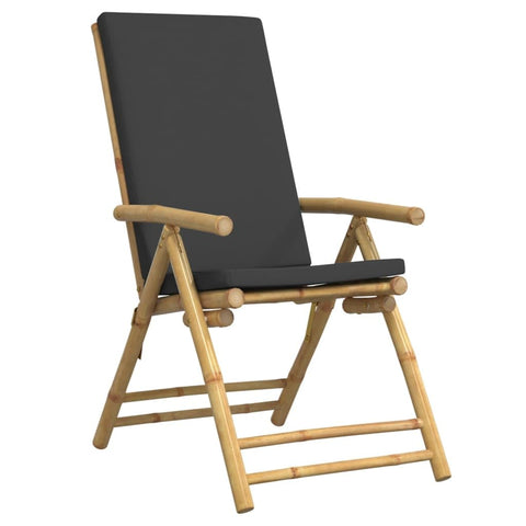 vidaXL 4 Piece Folding Bistro Chairs with Dark Gray Cushions â€“ Bamboo Frame â€“ Ideal for Garden, Patio, Deck, Lounge Area, and Outdoor Seating â€“ 30.3"x21.7"x39"-43.3"