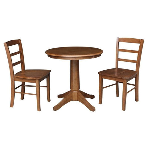 IC INTERNATIONAL CONCEPTS 30 in. Wood Dining Table with 2 Madrid Ladderback Chairs in Distressed Oak