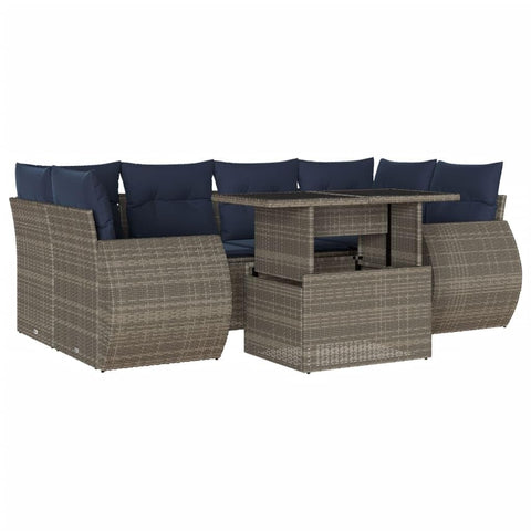 vidaXL Patio Sofa Set with Cushions 7 Piece, Conversation Set with Table and Sectional Sofas, Outdoor Seat for Garden, Modern, Gray Poly Rattan