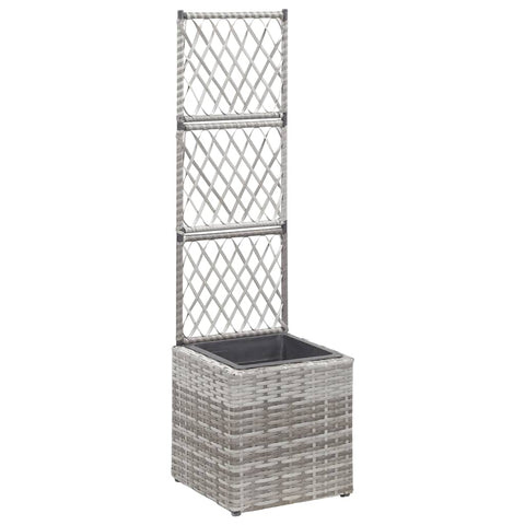vidaXL Poly Rattan Trellis Raised Bed in Gray - Outdoor Garden Planter with Large Flower Box and 1 Removable Pot - Durable and Decorative