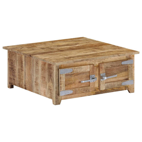 vidaXL Square Coffee Table in Farmhouse Style â€“ 27.6" Solid Mango Wood with Polished and Lacquered Finish â€“ Handmade Wooden Table with Two Cabinets for Storage