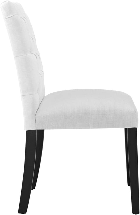 Duchess Button Tufted Fabric Dining Chair in White