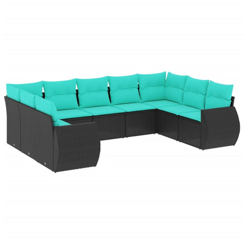 vidaXL Patio Sofa Set with Cushions 9 Piece, Outdoor Conversation Set, Sectional Sofa for Balcony Garden, Modern Style, Black Poly Rattan