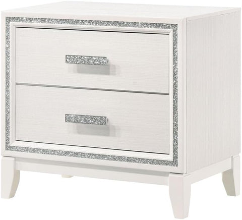 Acme Haiden Wooden Rectangular 2-Drawer Nightstand with Silver Trim in White