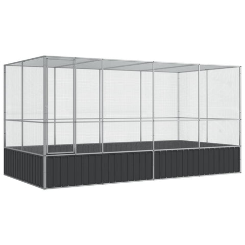vidaXL Aviary with Silver Extension 418 x 207 x 212 cm Steel, Aviary for Birds, Parrot Cage, Large Parrot Cage, Budgie Cage