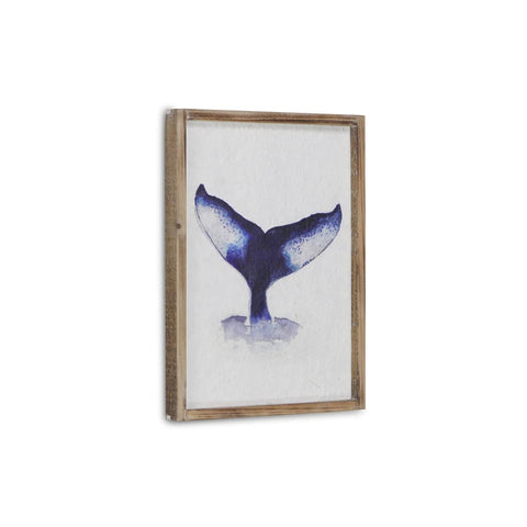 Cheung's 5498W Blue Whale Tail Wall Decor Piece with Wood Frame