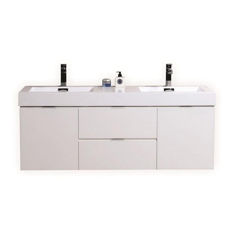 Kubebath Bliss 60" Double Sink High Gloss White Wall Mount Floating Modern Bathroom Vanity