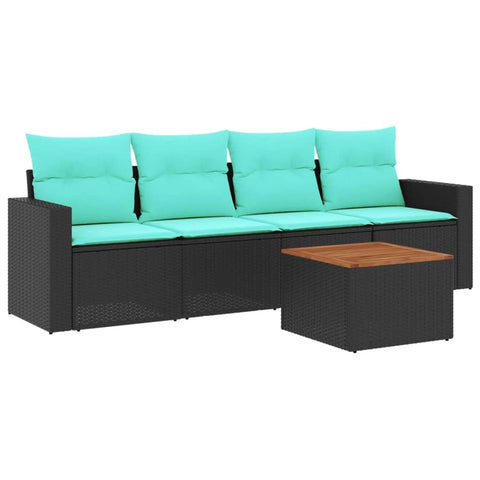 vidaXL Patio Sofa Set with Cushions 5 Piece, Outdoor Conversation Set with Storage, Patio Furniture Set, Modern Style, Black Poly Rattan