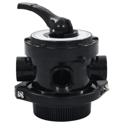 vidaXL 4-way Multiport Valve for Pool Sand Filter - 1.5” Fitting Connectors, ABS Material, With Pressure Gauge - Top-mount - Easy-to-use Lever-action Handle - Black