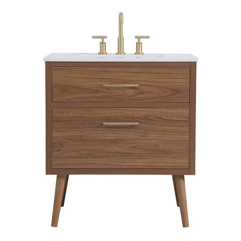 Elegant Decor Boise 30" Engineered Stone Steel Bathroom Vanity in Walnut Brown
