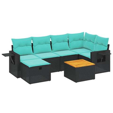 vidaXL Patio Sofa Set with Cushions 7 Piece, Outdoor Conversation Set, Sectional Sofa for Balcony Garden, Modern Style, Black Poly Rattan