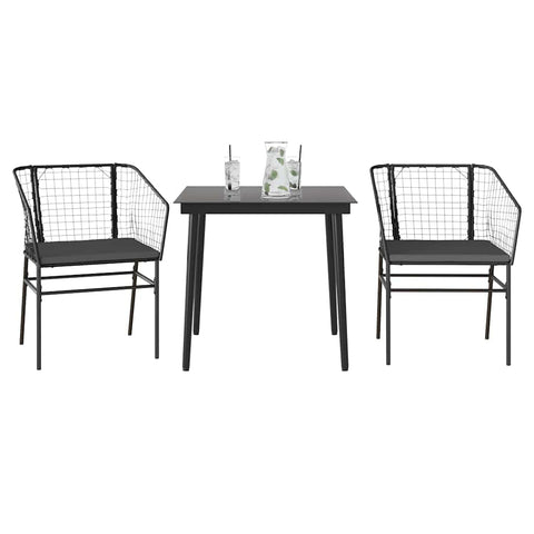 vidaXL 3 Piece Patio Dining Set with Cushions - Black Poly Rattan Furniture for Garden/Backyard