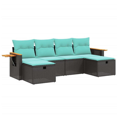 vidaXL Garden Sofa Set Black, Blue Poly Rattan Large Adjustable Feet