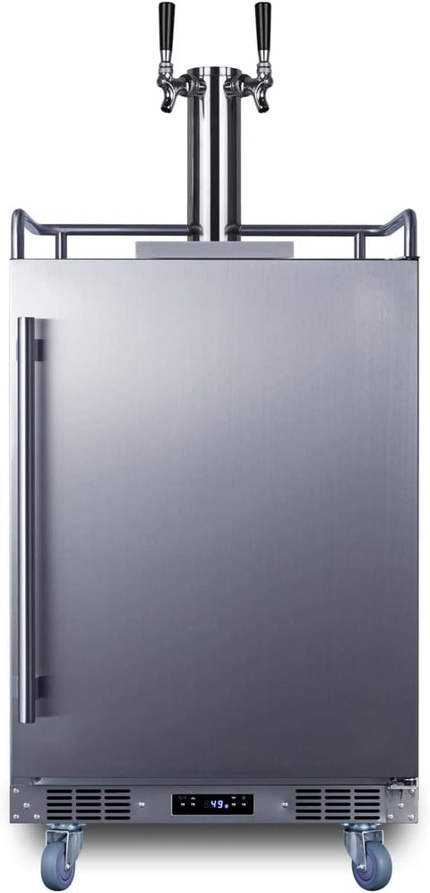 Summit SBC683OSTWIN 24" Wide Built-in or Freestanding Outdoor Beer Kegerator, Dual Tap, Weatherproof, Automatic Defrost, Digital Thermostat, Tap Cool System, Adjustable Shelves, four Casters