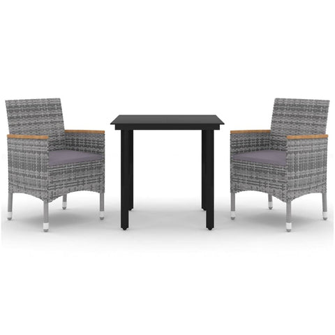 vidaXL Patio Dining Set 3 Piece, Outdoor Dining Set for 2, Table and Chair with Cushions, Dining Chair for Garden Backyard, Poly Rattan and Glass
