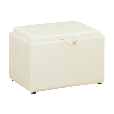 Convenience Concepts Designs4Comfort Accent Storage Ottoman 22.75" - Modern Foot Stool with Decorative Tray for Living Room, Dining Room, Office, Ivory Faux Leather