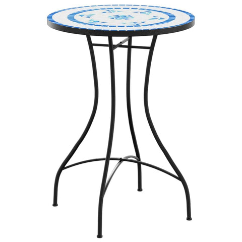 vidaXL Mosaic Bistro Table - 19.7" Round Ceramic Top, Blue & White, Powder-Coated Iron Frame for Garden, Patio, Indoor/Outdoor Use