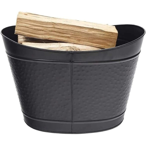 Oakestry Traditional Farmhouse Oval Tub Log Basket for Storage and Decoration Black Heavy Duty Metal Basket Decorative Firewood Holder for Home and Fireplace