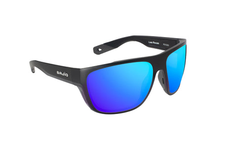 Bajio Las Rocas Polarized Sunglasses – Black Matte Frame with Blue Mirror Glass Lenses – XL Full-Wrap for Maximum Coverage