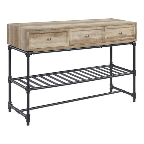 Acme Brantley 3-Drawer Wooden Rectangular Sofa Table in Oak and Sandy Black