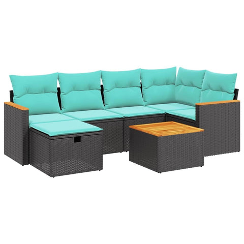vidaXL Patio Sofa Set with Cushions 7 Piece, Outdoor Conversation Set, Sectional Sofa for Balcony Garden, Modern Style, Black Poly Rattan