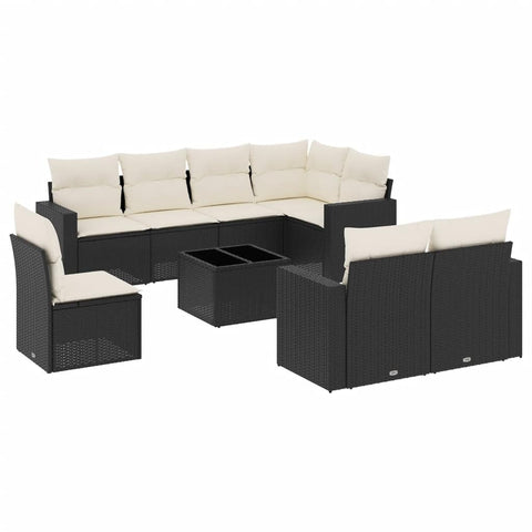 vidaXL Patio Sofa Set with Cushions 9 Piece, Outdoor Conversation Set, Sectional Sofa for Balcony Garden, Patio Furniture, Black Poly Rattan