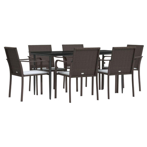 vidaXL Patio Dining Set 7 Piece, Outdoor Dining Set with Cushions, Dining Table and Chair for Backyard Garden, Modern Style, Poly Rattan and Steel