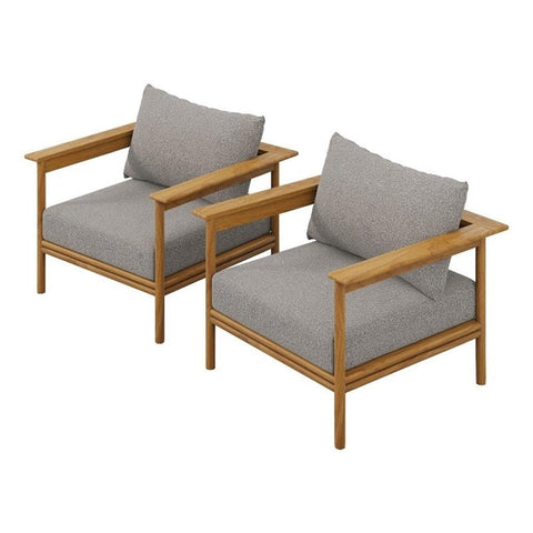 Modway Wren Teak Wood Outdoor Patio Armchair Set of 2 in Natural Driftwood