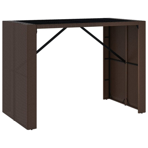 vidaXL Poly Rattan Bar Table - Modern Outdoor Furniture with Tempered Glass Top, Easy to Clean, Stable Steel Frame, Brown, 57.1"x31.5"x43.3"