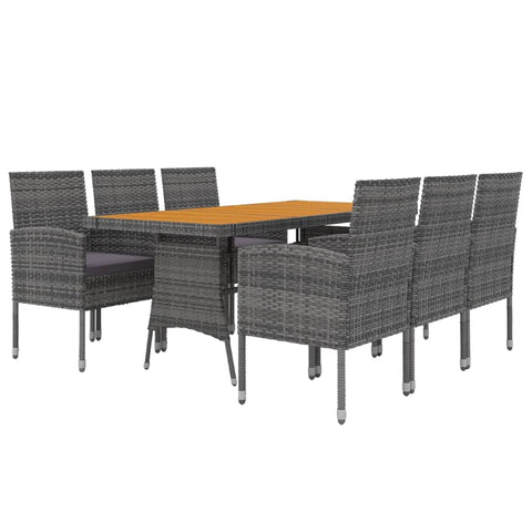vidaXL Patio Dining Set 7 Piece, Outdoor Dining Table and Chair, Conversational Set with Cushions, Wicker Furniture for Garden, PE Rattan Gray