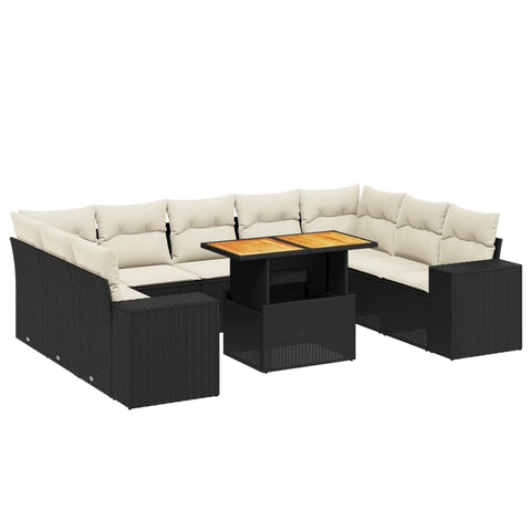 vidaXL 10 Piece Black Poly Rattan Garden Sofa Set Outdoor Furniture with Cushions Modular and Comfortable Suitable for Patios Gardens Patio Sectional Lounge Balcony
