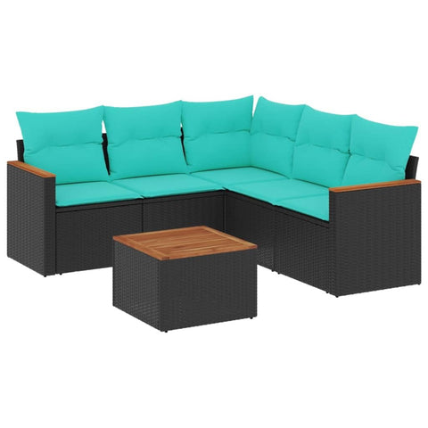 vidaXL Patio Sofa Set with Cushions 6 Piece, Outdoor Conversation Set with Storage, Patio Furniture Set, Modern Style, Black Poly Rattan