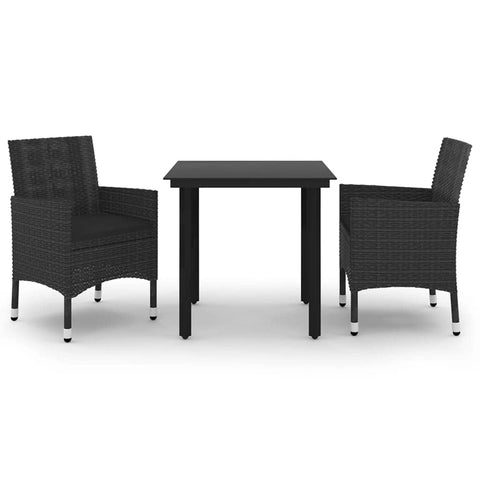 vidaXL Patio Dining Set 3 Piece, Outdoor Dining Set for 2, Table and Chair with Cushions, Dining Chair for Garden Backyard, Poly Rattan and Glass
