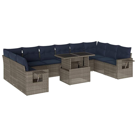 vidaXL Patio Sofa Set with Cushions 11 Piece, Outdoor Lounge Set with Table and Sectional Sofas, Modular Couch for Garden, Modern, Gray Poly Rattan