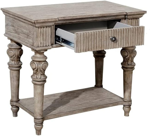 Pulaski Kingsbury 1 Drawer USB Charging Open Wood Nightstand in French Gray