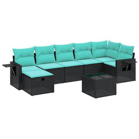 vidaXL Patio Sofa Set with Cushions 8 Piece, Outdoor Conversation Set, Sectional Sofa for Balcony Garden, Modern Style, Black Poly Rattan