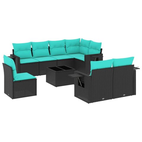 vidaXL 9 Piece Garden Sofa Set with Cushions Black Poly Rattan