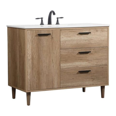 Elegant Decor Baldwin 42" Aluminum MDF Single Bathroom Vanity in Natural Oak