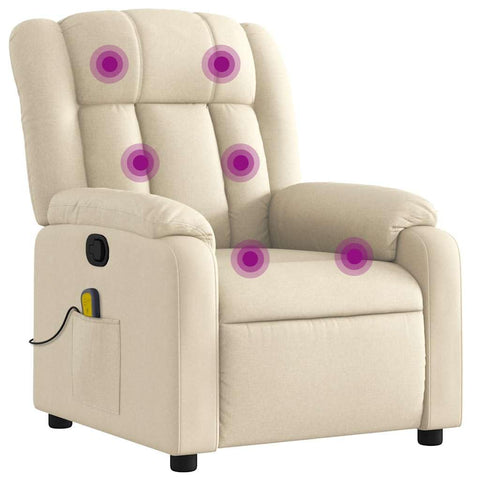 vidaXL Massage Recliner Chair for Living Room, Adjustable Recliner with 6-Point Vibration Massage, Home Theater Seating with Padded Seat Backrest & Side Pocket, Cream Fabric