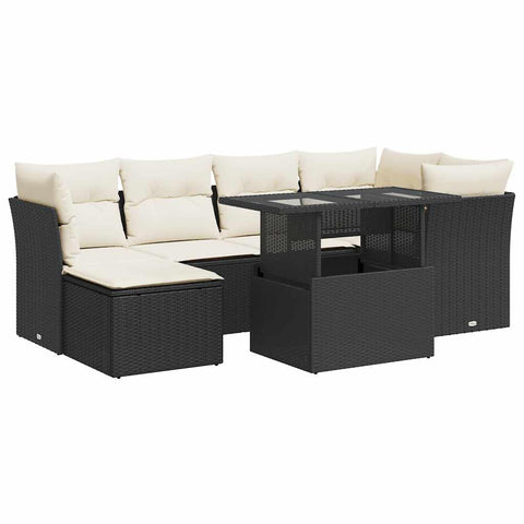 vidaXL 7 Piece Patio Sofa Set with Cushions Black Poly Rattan, Garden Sofa Set, Garden Lounge Set, Sofa for Garden, Outdoor Sofa Set