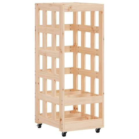 vidaXL Solid Pine Wood Rolling Log Holder for Easy Mobile Firewood Storage - Natural Wood Color