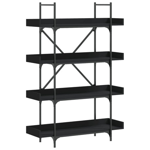 vidaXL 4-Tier Black Bookcase: Durable Engineered Wood and Metal Frame - Adjustable Feet Ideal for Home, Office or Library