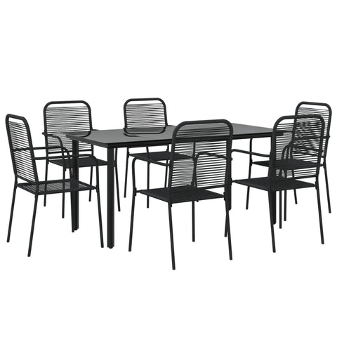 vidaXL Patio Dining Set 7 Piece, Patio Conversation Set with Table, Outdoor Furniture Set for Garden, Modern Style, Black Cotton Rope and Steel
