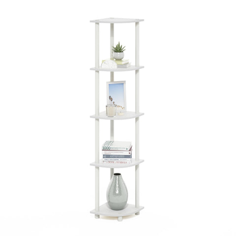 Furinno Turn-N-Tube Corner Shelf, 5-Tier Corner Bookshelf, Open Storage Shelves, for Organization and Storage, Living Room, Home Office, Garage, Bedroom, White
