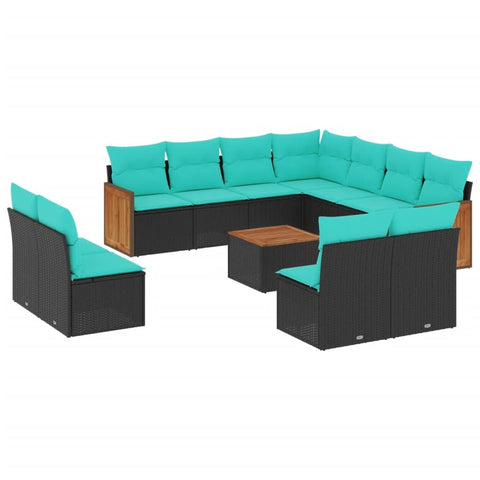 vidaXL 12 Piece Garden Sofa Set with Cushions Black Poly Rattan