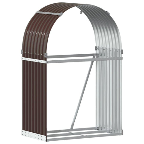vidaXL Log Holder, Patio Deck Firewood Rack Wood Storage, Log Holder for Outdoor Indoor Fireplace, Brown 31.5"x17.7"x47.2" Galvanized Steel