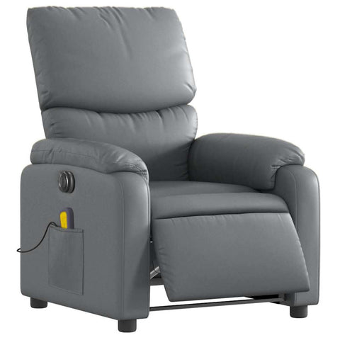 vidaXL Electric Massage Recliner Chair - Gray Faux Leather Adjustable Armchair with Vibration Massage, Auto Footrest, Side Pocket, for Living Room, Bedroom